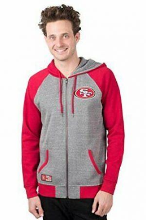 Ultra Game NFL San Francisco 49ers Mens Full Zip Soft Fleece Raglan Hoodie Te...