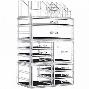 Makeup Organizer Large Cosmetic Storage Drawers and Jewelry Display Box Clear