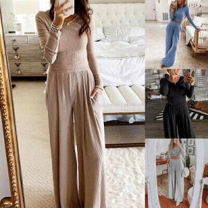 ❤️Womens Knit Casual Hooded Tops+Pants Pajamas 2Pcs Tracksuit Set Lounge Wear US