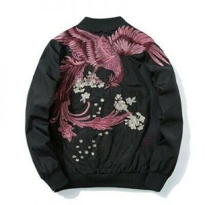 my souper תכשיטים ואבזרי ליבוש Men's Sukajan Bomber Jacket Japanese Embroidery BF Reversible Fall Winter Coat