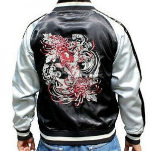 my souper תכשיטים ואבזרי ליבוש SUKAJAN Souvenir Jacket Japanese Pattern Embroidery Ukiyo-e Tattoo Carp Koi Fish