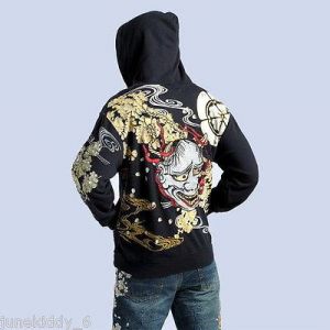 my souper תכשיטים ואבזרי ליבוש Mens Japanese Pattern Embroidery Sweatshirt Jacket Hoodie Sukajan Tattoo Devil