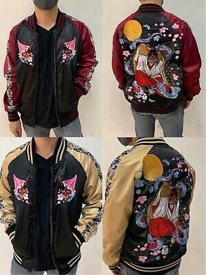 my souper תכשיטים ואבזרי ליבוש Sukajan Japan Hannya Embroidered Baseball Souvenir Flight Bomber Jumper Jacket