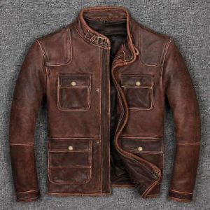 my souper תכשיטים ואבזרי ליבוש Mens Motorcycle Cafe Racer Vintage Biker Brown Distressed Cowhide Leather Jacket