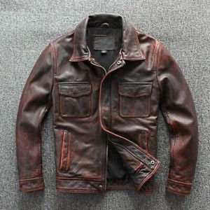my souper תכשיטים ואבזרי ליבוש Mens Brown Real Genuine Leather Biker Cafe Racer vintage Distress Leather Jacket