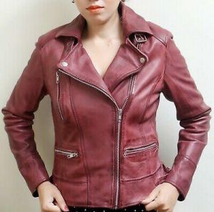 my souper תכשיטים ואבזרי ליבוש Women Real Leather Maroon Biker Soft Lamb Skin Jacket