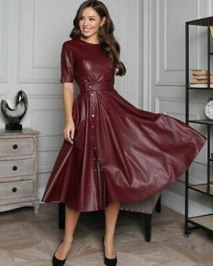 Handmade Women&#039;s Dress lamb Skin Genuine Burgundy Leather Dress Customize