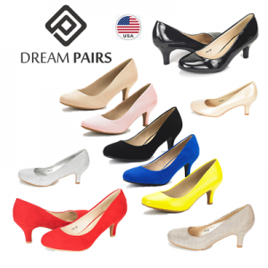 my souper תכשיטים ואבזרי ליבוש DREAM PAIRS Women Low Heel Stilettos Round Toe Slip On Pump Dress Shoes