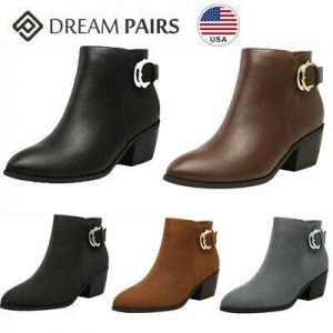 my souper תכשיטים ואבזרי ליבוש DREAM PAIRS Women Chunky Boots Low Heel Almond Toe Side Zipper Ankle Boots Shoes