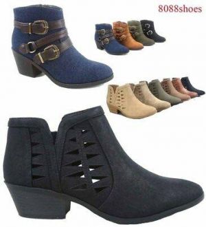 my souper תכשיטים ואבזרי ליבוש Women's Fashion Zip Chunky Low Heel Ankle Booties Shoes Size 5.5 - 11 NEW