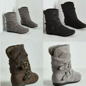 my souper תכשיטים ואבזרי ליבוש New Womens Ladies Flat Faux Suede Slouch Low Heel Wedge Ankle Boots Shoes Siz P1