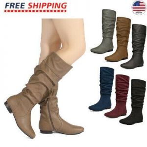 my souper תכשיטים ואבזרי ליבוש DREAM PAIRS Women's Wide Calf Fur Slouchy Low Heel Flat  Knee High Boots Size US