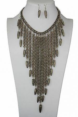 Women Gold Metal Necklace Long Chain Multi Gun Bullets Fashion Jewelry Earrings