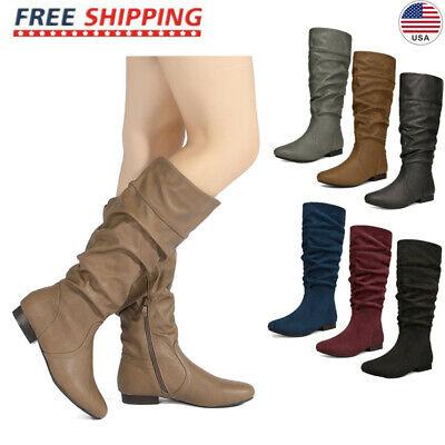 my souper תכשיטים ואבזרי ליבוש DREAM PAIRS Women's Wide Calf Fur Slouchy Low Heel Flat  Knee High Boots Size US